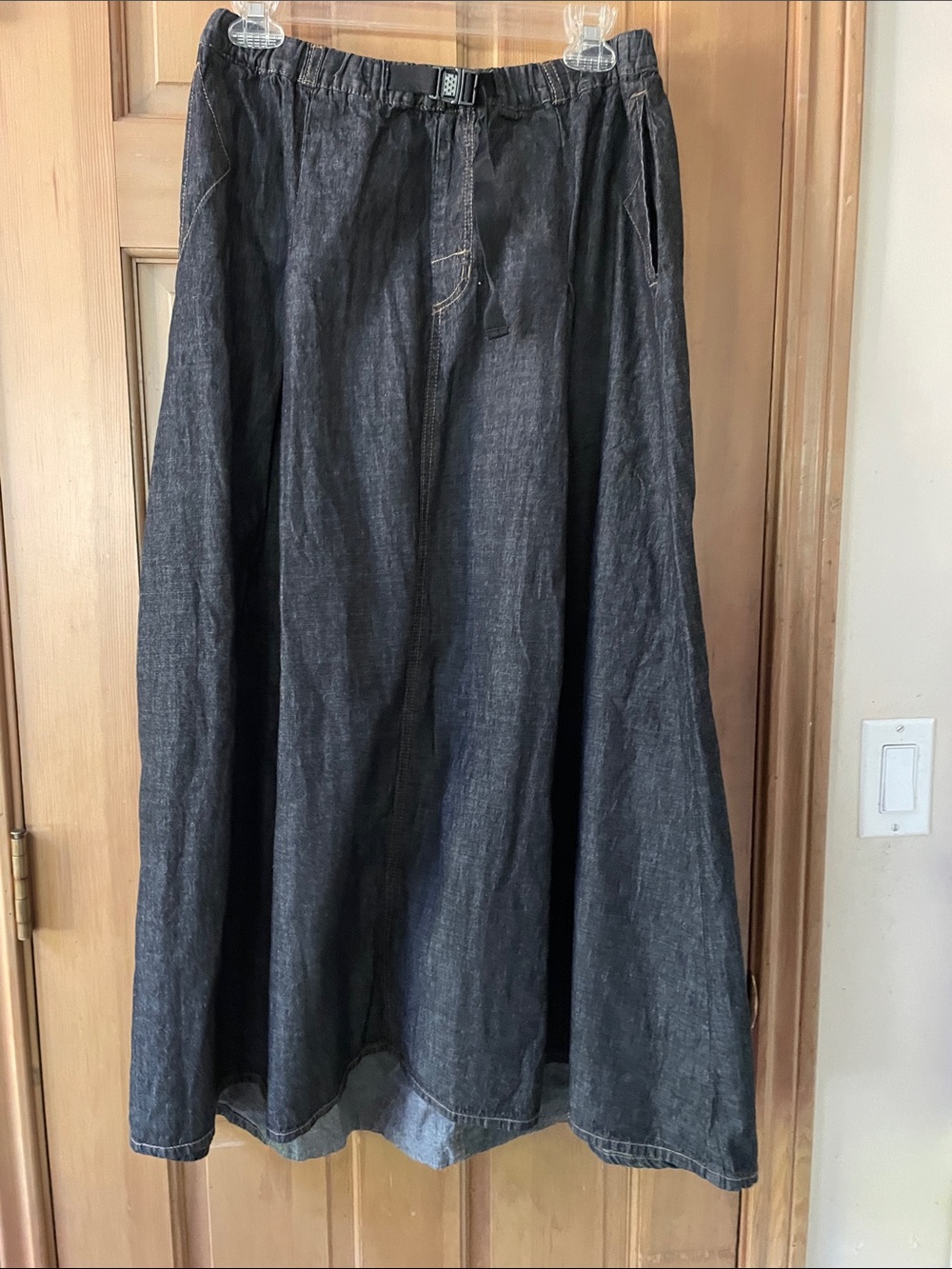 Classic Black Denim A-Line Maxi Skirt